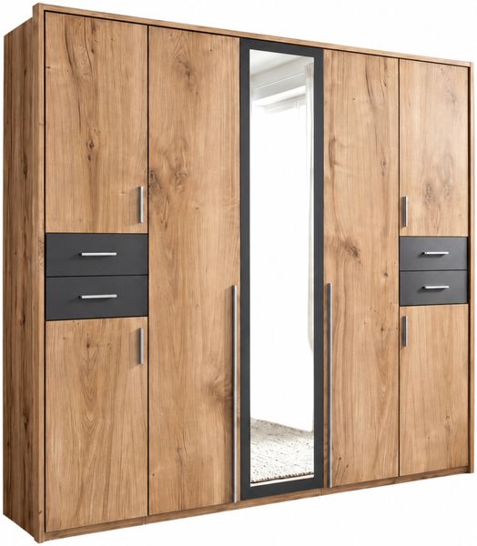 Drehtürenschrank Kleiderschrank 228cm Passepartout Spiegel Eiche Dekor, Grafit