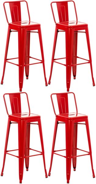 CLP Barhocker 4er Set mit Lehne im Industrial-Look Mason, mit Rückenlehne,rot