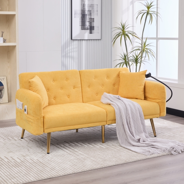 Sofa-Bett, Multifunktionales für zwei Personen mit verstellbarer Rückenlehne zwei USB-Anschlüsse Handyhalter Seitentasche Metallbeinen modernes Klappsofa als Sitzmöbel oder Gästebett, Stoff+Metall, Grau Bild 8