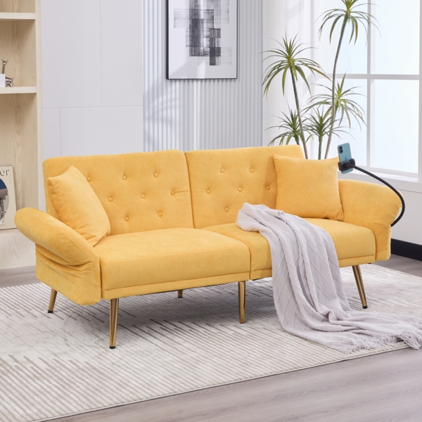 Sofa-Bett, Multifunktionales für zwei Personen mit verstellbarer Rückenlehne zwei USB-Anschlüsse Handyhalter Seitentasche Metallbeinen modernes Klappsofa als Sitzmöbel oder Gästebett, Stoff+Metall, Grau Bild 1