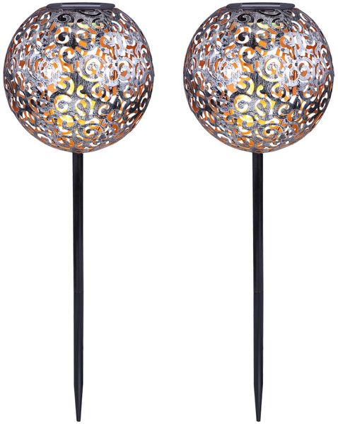 2x LED Solarleuchten, Dekorgeflecht-Kugel, Höhe 54 cm