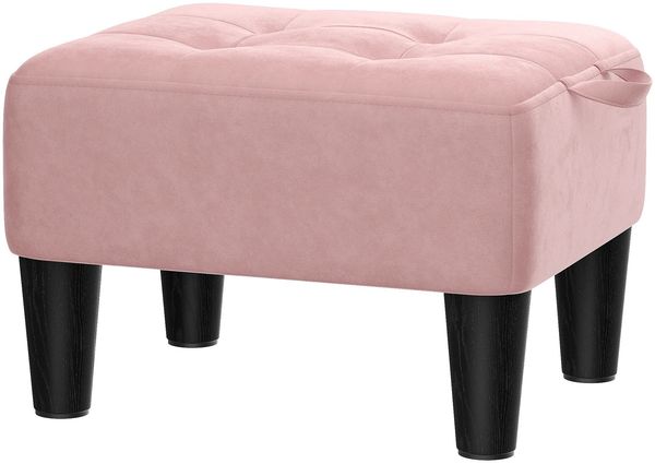 SONGMICS Sitzhocker, Fußhocker, Samt, Hocker, Dicke Polsterung, bis 150 kg belastbar, für Wohnzimmer Schlafzimmer Eingangsbereich, pastellrosa-tintenschwarz