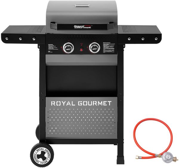 Royal Gourmet 2-Brenner Gasgrill 5 kW Grillwagen mit klappbaren Seitenablagen, Ablagekorb, Outdoor Gasgrill für Balkon, Terrasse, Garten und Camping