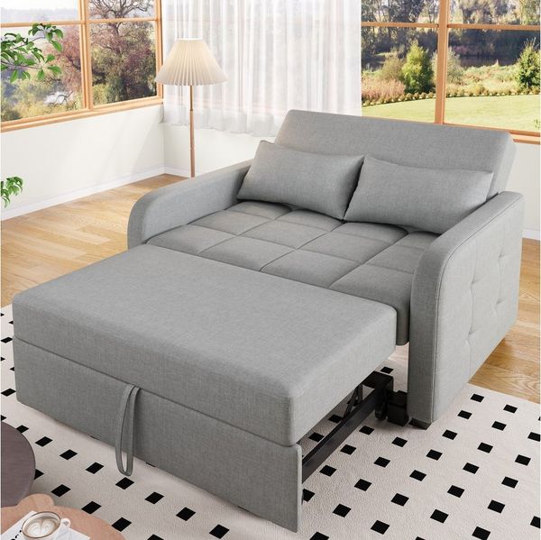 Merax Schlafsofa mit verstellbarer Rückenlehne & Kissen, 127x75x94 cm/127x180x57 cm 1 Teile, Doppel-Klappsofa Multifunktions Polstersofa Sofabett aus Leinen