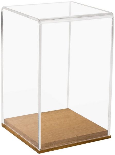 HMF Vitrine Eleganter Acryl Schaukasten mit Holzsockel für Modellautos Sammlerbox für Sammelstücke 14 x 14 x 22 cm, Transparent