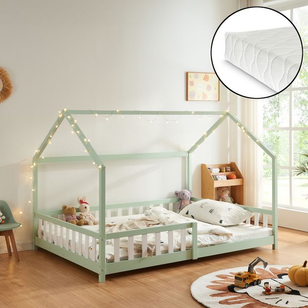 Hausbett Hesel mit Matratze und Rausfallschutz 140x200cm Mintgrün [en. casa]