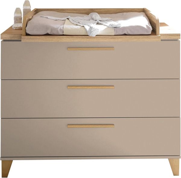 Stella Trading Hilda PEPPINI Kommode inkl. Wickelaufsatz mit 3 Schubkästen in Mauvella Oak – praktisches & modernes Babyzimmer-Möbel – 120 x 108,7 x 77 cm (B/H/T)