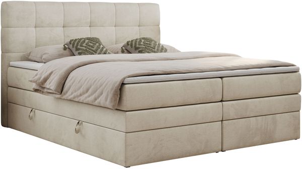 Boxspringbett mit Kopfteil und Topper, Polsterbett - LUKA-KING - 120x200cm - Beige Velours - H3 Bild 3