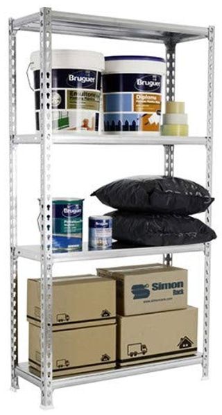Simon Rack Schwerlastregal, 1500 x 1100 x 300 mm, Bis 200 kg Belastbar, 4 Verstellbare Ablagen, Kellerregal, Lagerregal, Verzinkt - Simonclick