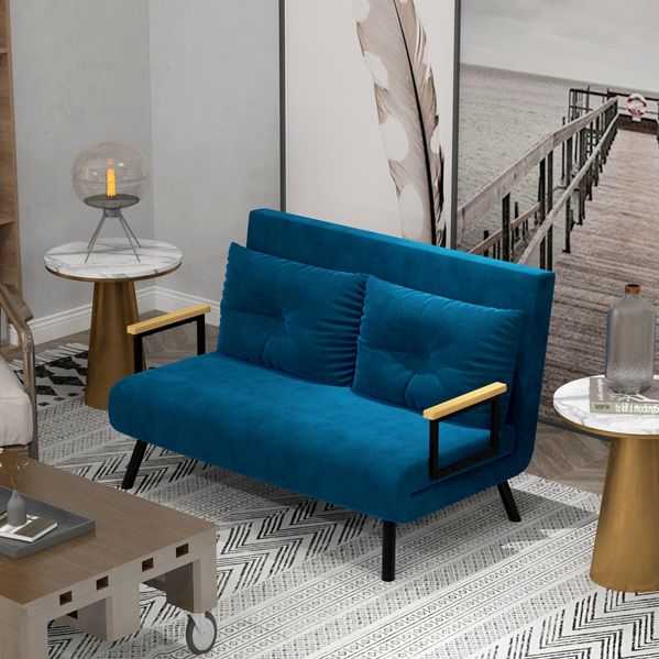 Schlafsessel 102 x 73 x 81 cm mit Bettfunktion – klappbarer Sessel aus Samt in Blau