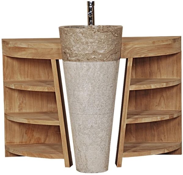 Badmöbel Set Laxa Teak Massivholz - Breite vom Unterschrank: 90 cm - Breite vom Spiegel: ohne Spiegel - Standwaschbecken: mit Standwaschbecken - Handtuchhalter: ohne Handtuchhalter Bild 2