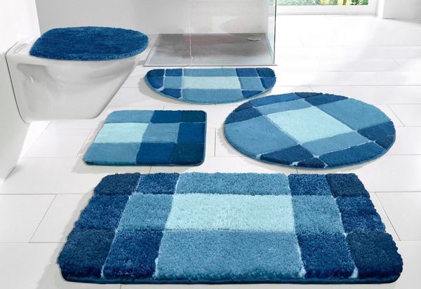 OTTO home Badematte Pia, Badvorleger, Badezimmer Teppich, Höhe 20 mm, rutschhemmend beschichtet, schnell trocknend, strapazierfähig, fußbodenheizungsgeeignet, Polyester, rechteckig, Badteppich, karierte Badematten, rechteckig, rund & als 3-tlg. Set