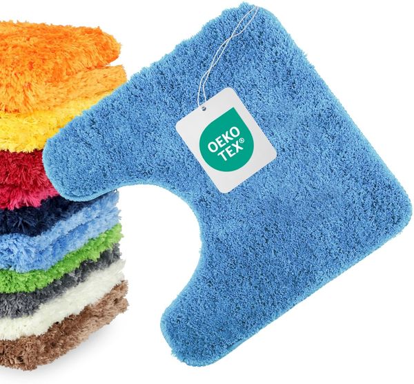 WohnDirect WC-Vorleger mit Ausschnitt 45x45 cm Hellblau – Badematte für Stand-WC Flauschig & rutschfest, Mikrofaser Badteppich Saugstark, Waschbar & Fußbodenheizung geeignet