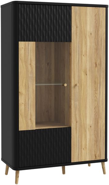 Stauraumvitrine >FIXSMILE< 2 Türen, Mauvella Eiche Dekor / Schwarz - 93,3x158,2x41,5cm (BxHxT)