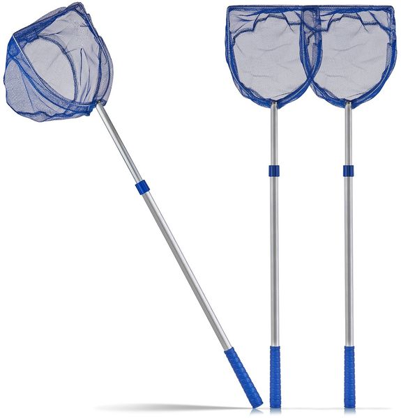 BigDean 3X Kescher 75-121 cm lang - Teichkescher mit Teleskopstange - Feinmaschig (2 mm) - Für Teich, Algen & Swimming-Pool - Algenkescher Nylon-Netz