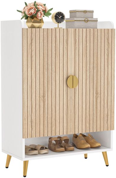 LITTLE TREE Schuhschrank mit Türen und verstellbaren Regalen, 7-stöckig, modern, freistehend, Aufbewahrungs-Organizer für Eingangsbereich, Wohnzimmer, Schlafzimmer, Wohnungen Holz und Weiß