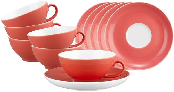 Seltmann Weiden Liberty Pure Colors Teetasse mit Untertasse 6er Set - Flamingo Red