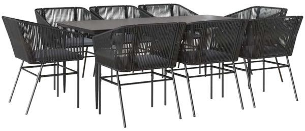vidaXL 9-tlg. Garten-Essgruppe mit Kissen Schwarz Poly Rattan Glas 3334519
