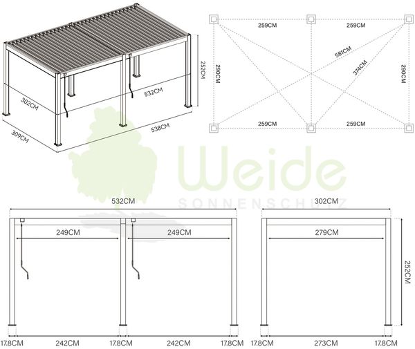 Weide 'Classic' Pergola, freistehend, Aluminium / Stahl anthrazit, 530 x 300 x 255 Bild 7