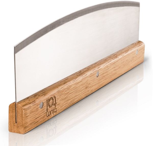 Blumtal Pizzaschneider Premium Wiegemesser, 32cm Edelstahlklinge, 1,2mm Klingenstärke, Ergonomischer Holzgriff