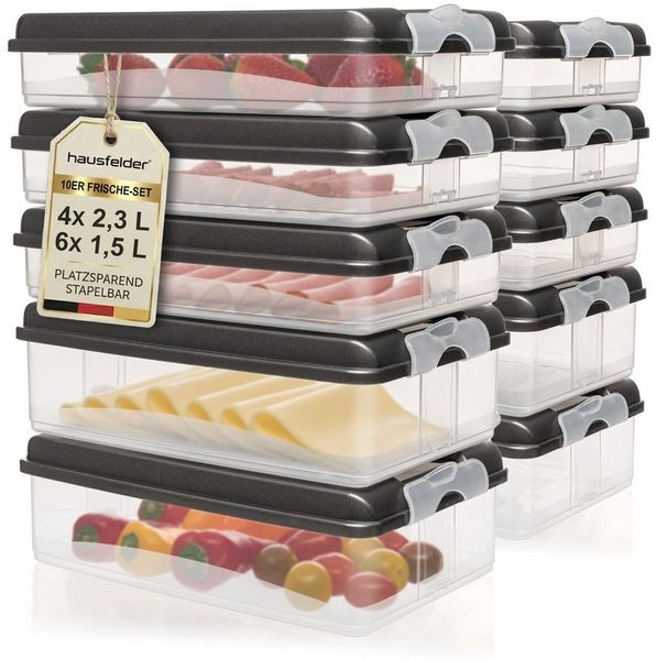 Hausfelder Frischhaltedose Aufschnittdosen für Kühlschrank, Wurst Aufbewahrung mit Deckel, Kunststoff, (Set, 20-tlg, 6x flach, 4x hoch), Kühlschrank Organizer, BPA-frei, stapelbar