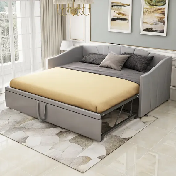 Schlafsofa, 90x200 cm/180x200 cm, Ausziehbett mit Bettfunktion, inkl. Lattenrost, Bezug aus Samt, Einzelbett, Doppelbett, Jugendbett