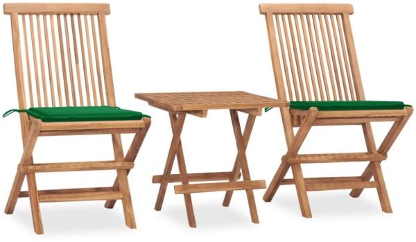 vidaXL 3-tlg. Garten-Essgruppe mit Kissen Klappbar Massivholz Teak 3063203