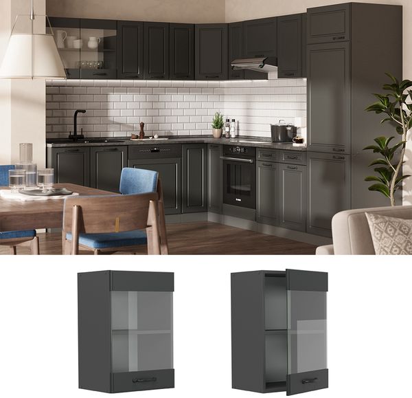 Küchenglasschrank R-Line Anthrazit Landhaus 40 cm Vicco Bild 2