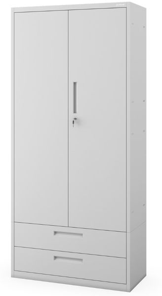 Metallschrank mit Doppel-Schublade MEGAN - 195x90x40cm Grau | Büroschrank Aktenschrank Stahlschrank Fachbodenschrank Werkstattschrank