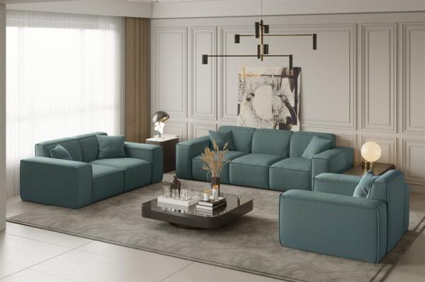 Sofaset Designersofa CELES 3-2-1 in Stoff Opera Velvet Petrol