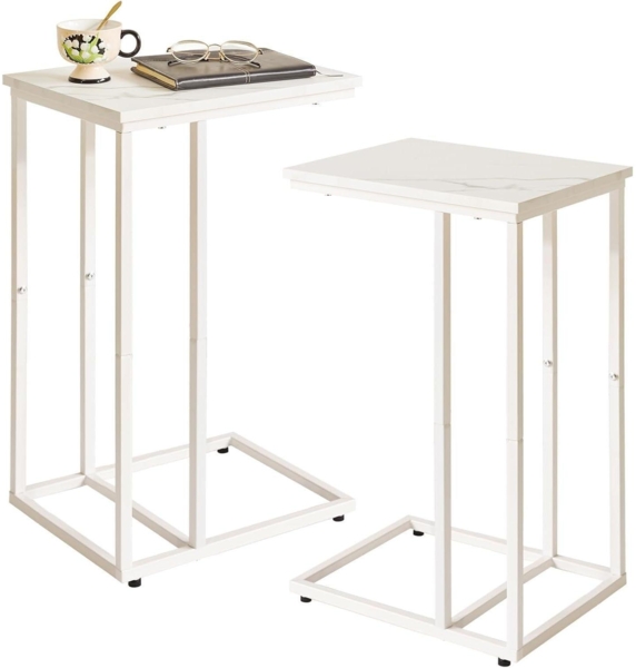 2er Set Kleine Beistelltische Wohnzimmer Schlafzimmer Marmor Holz Metall