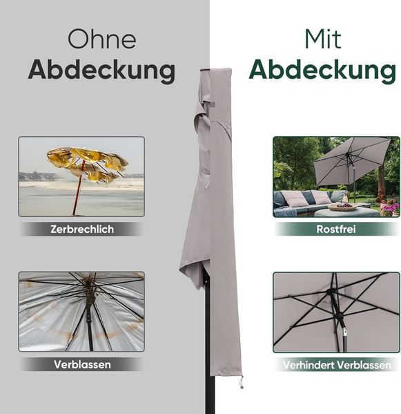 Sekey Sonnenschirm Schutzhülle mit Stab, Abdeckhauben für Ø 350cm / 200x300cm Gartenschirm mit Belüftungsöffnungen, Abdeckung für Marktschirm/Balkonschirm, wasserdicht Bild 4