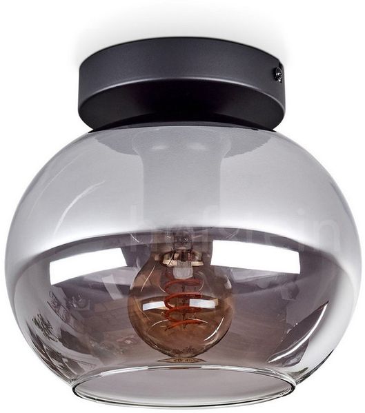 hofstein Deckenleuchte Deckenlampe aus Metall/Glas in Schwarz/Rauchfarben, ohne Leuchtmittel, Leuchte im Retro-Design aus Glas, 1 x E27, ohne Leuchtmittel