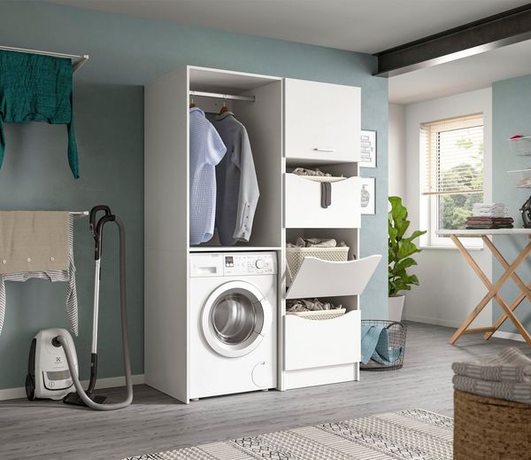 welltime Badmöbel-Set FALAS, TOPSELLER!, 2-teilig, Hauswirtschaftsraum Set, Breite 126 cm, (Set, 2-St, bestehend aus: 1x Waschmaschinenumbauschrank & 1x Wäscheschrank), Kombination, Waschmaschinenumbau, Waschmaschinenschrank, Wäschekammer