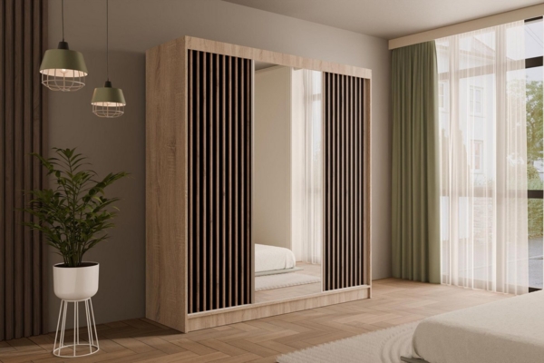 ALTDECOR Schiebetürenschrank V2-ZENTI Spiegel Spiegeltüren Lamellen Vielseitiger Schwebetürenschrank