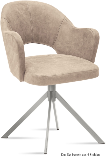 Armlehnstuhl (4er-Set) Dorris 59x87x61 Edelstahl/Natur