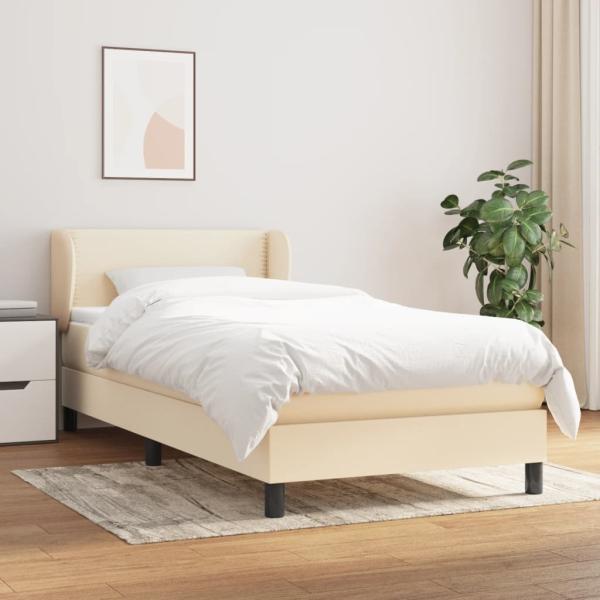 vidaXL Boxspringbett mit Matratze Creme 90x190 cm Stoff 3126130