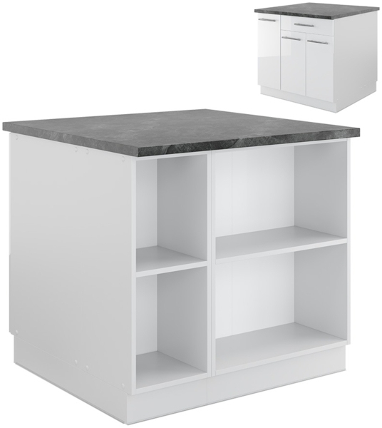 Kücheninsel Fame-Line Weiß Hochglanz/Weiß 90 cm mit Schublade, ohne Arbeitsplatte Vicco