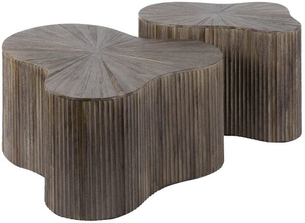 Couchtisch Foray 2er-Set aus Teakholz, organisches Design, modern, Braun, handgefertigt
