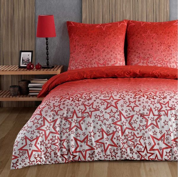 Buymax Bettwäsche Bettbezug-Set, Renforce: 100% Baumwolle, 3 teilig, 200x200 cm, mit Reißverschluss, Sterne Muster, Weiß Rot