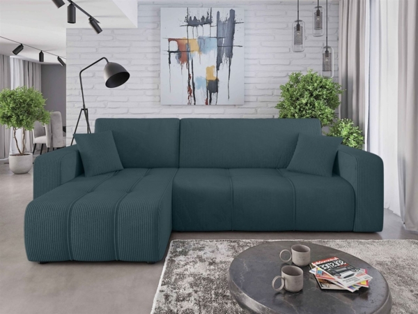 Ecksofa mit Schlaffunktion Sofa DAGNY in Stoff Poso Meeresgrün Ottomane Links Bild 1