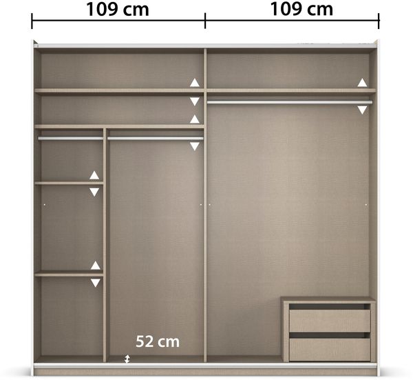 rauch Kleiderschrank, Schwebetürenschrank KRONACH, 2-türig, 1 Spiegeltüre teilaufgelegt, inkl. Türdämpfer und weiterem Zubehör, Alpinweiß, 218 x 210 x 59 cm Bild 6