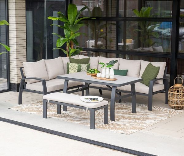 Garden Impressions Vasano Lounge-Dining Set 4-tlg. – wetterfeste Gartenlounge mit Dining-Tisch & Aluminiumrahmen