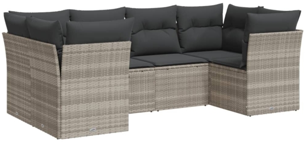 vidaXL 6-tlg. Garten-Sofagarnitur mit Kissen Hellgrau Poly Rattan 3218112