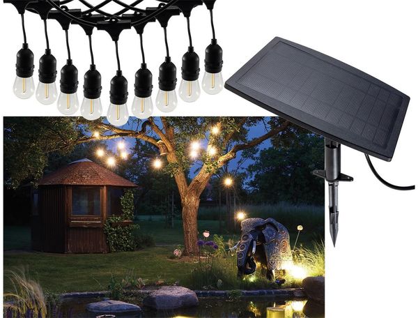 Biergarten-Lichterkette "CT-BGL 10Solar" 2m + 4,5m, 10x Filament Led Lampe, IP44