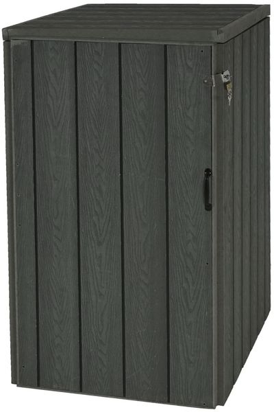 1er WPC-Mülltonnenverkleidung HWC-J28, Premium Mülltonnenbox, Metall Holzoptik, erweiterbar ~ grau Bild 3