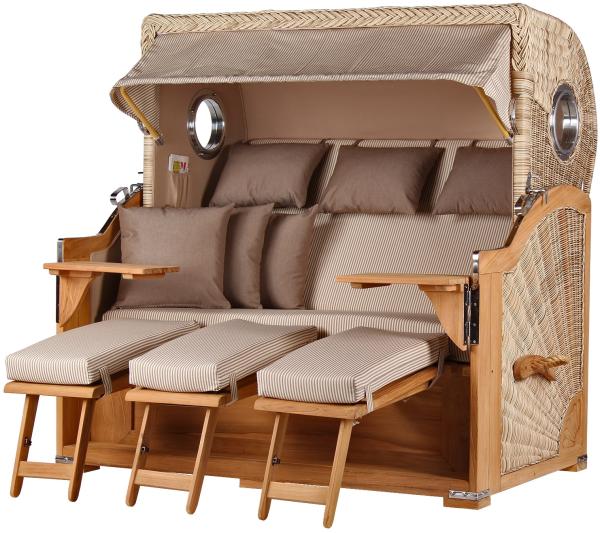 Strandkorb - bene living - Königssee Dreisitzer Teak Bullauge - PE shell - Modell 510 - inkl. Liftersystem