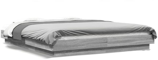 Doppelbett, Bettgestell Modernen mit LED Grau Sonoma 150x200 cm Holzwerkstoff d1340e