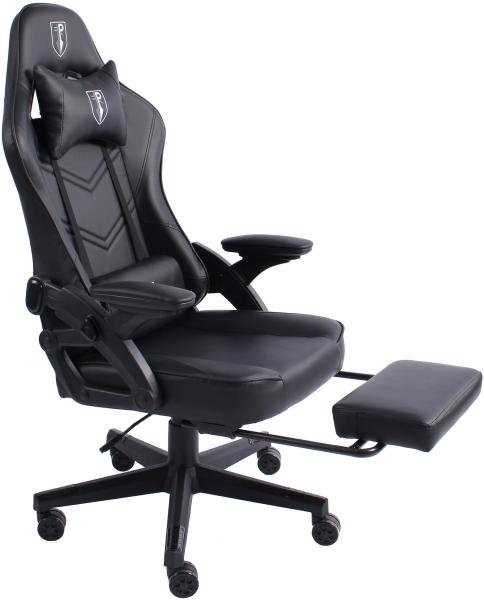 B-WARE Gaming Stuhl im modernen Racing-Design mit ausziehbarer Fußstütze Gaming Chair mit verstellbaren Design Armlehnen ergonomischer Schreibtischstuhl mit extra Stützkissen Schwarz