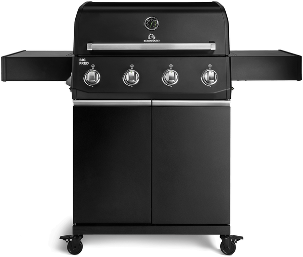 BURNHARD® Gasgrill 4-Brenner, 15 kW Leistung, 4 Edelstahlbrenner, Piezo-Zündung, große Grillfläche 70x41,5 cm, Edelstahlrost, für 15 Personen – Big FRED Base - Schwarz - #947137